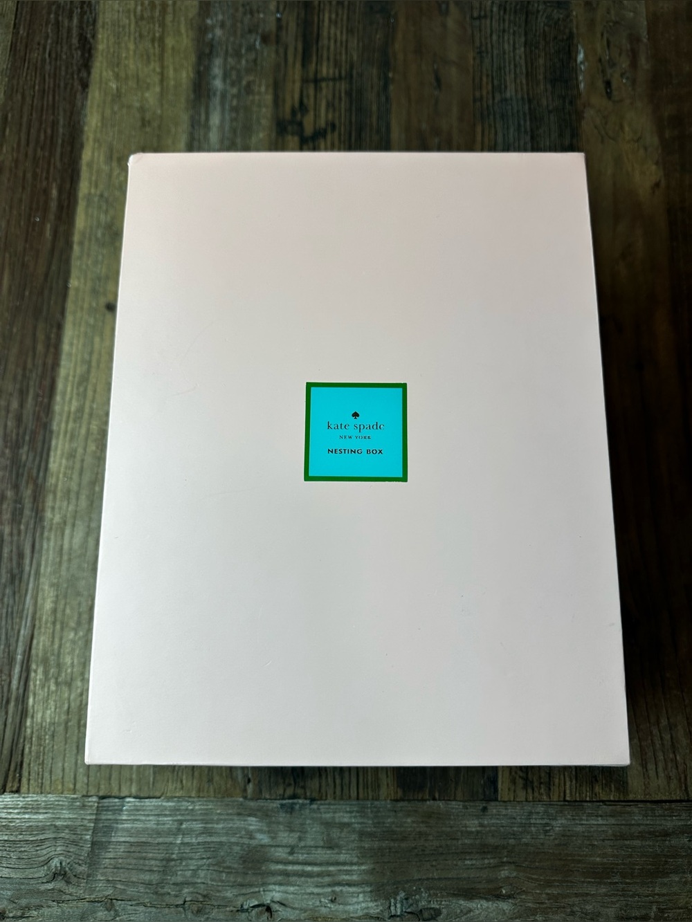 kate spade peach pink nesting gift box with teal logo square